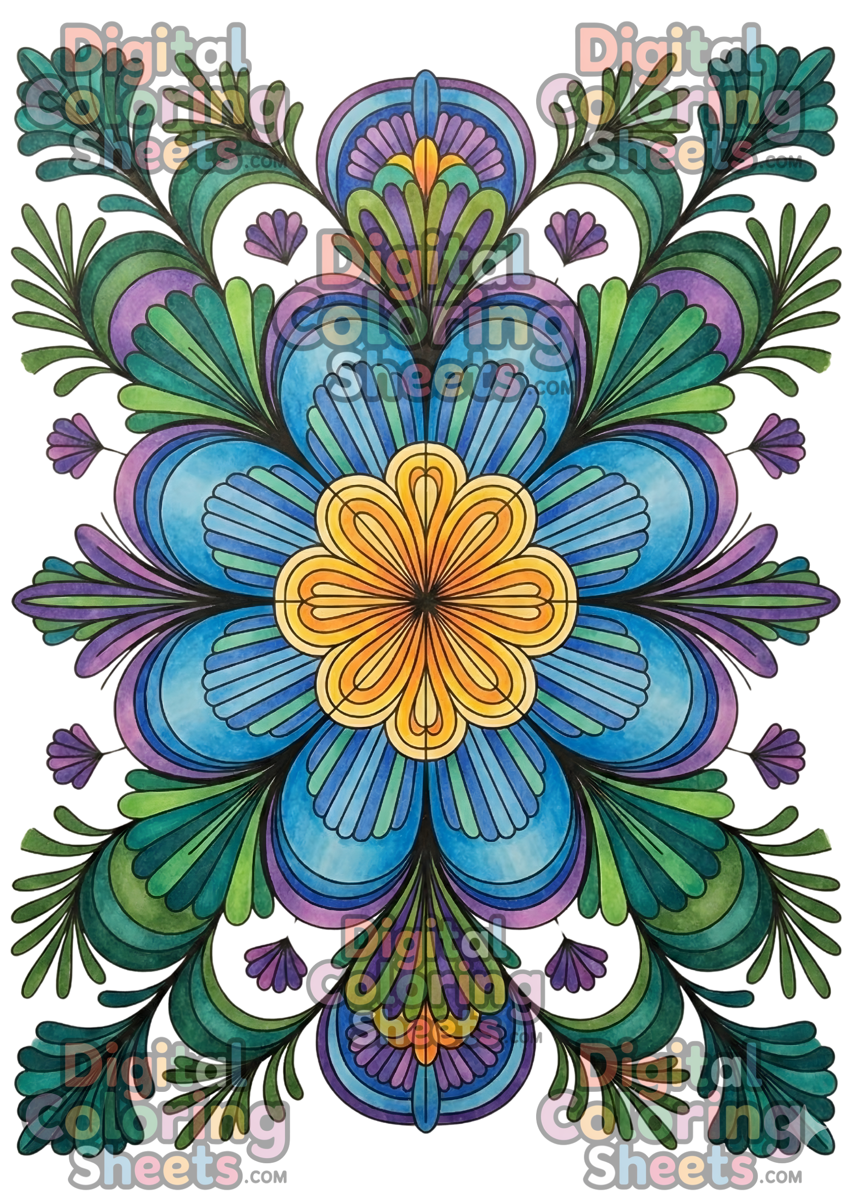 Intricate Floral Mandala – Highly Detailed Adult Coloring Page