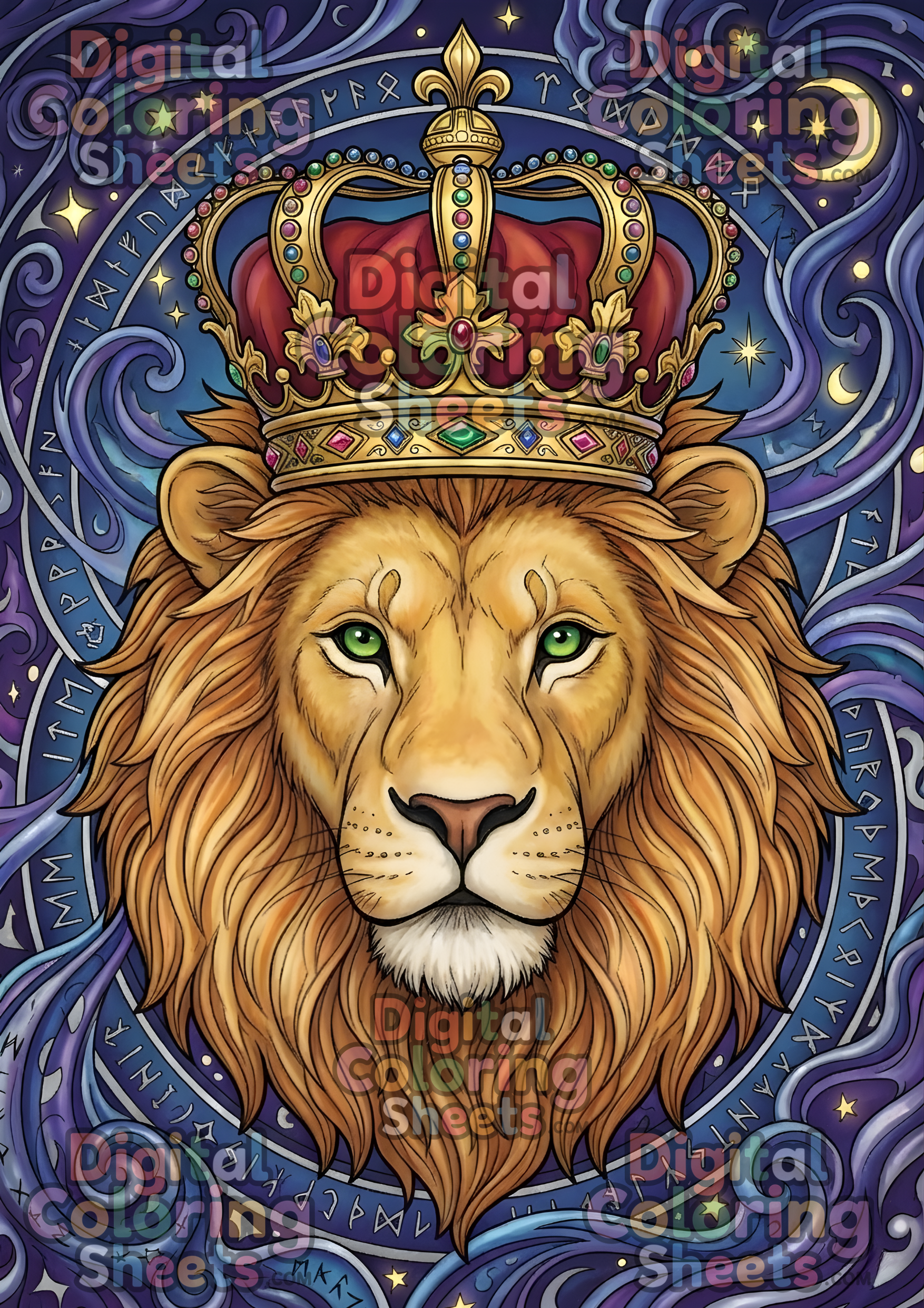Royal Crowned Lion – Majestic Fantasy Coloring Page