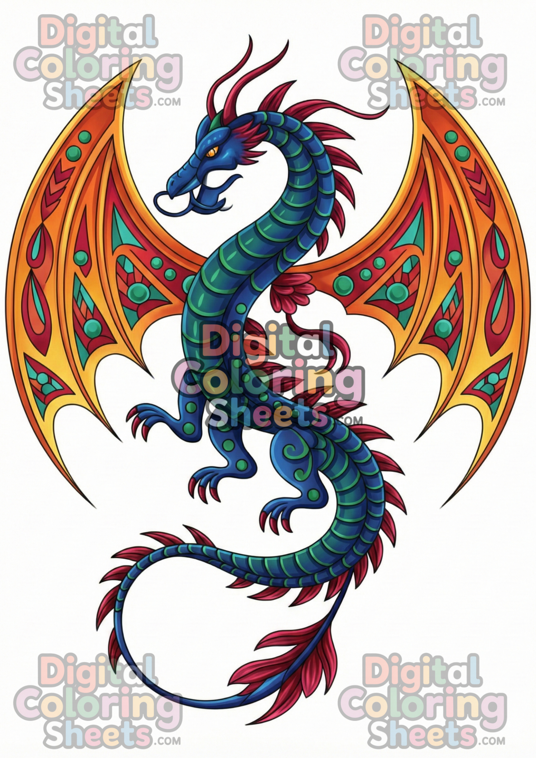 Dragon Mandala Coloring Page – Intricate Symmetrical Fantasy Design for Adults (Printable Line Art)