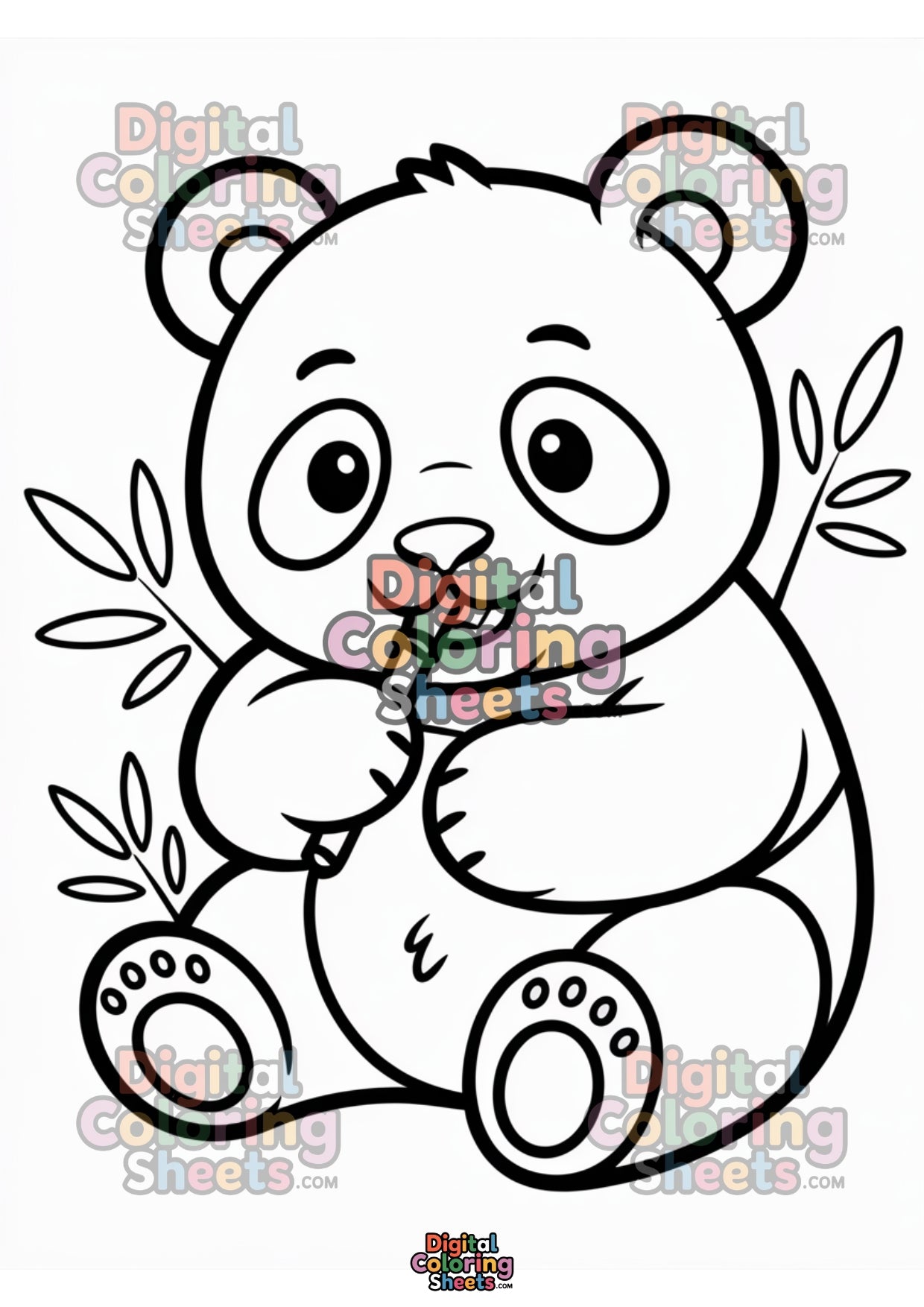 Free A4 Cute Panda Eating Bamboo Coloring Page – Adorable Animal Line Art Printable for Kids