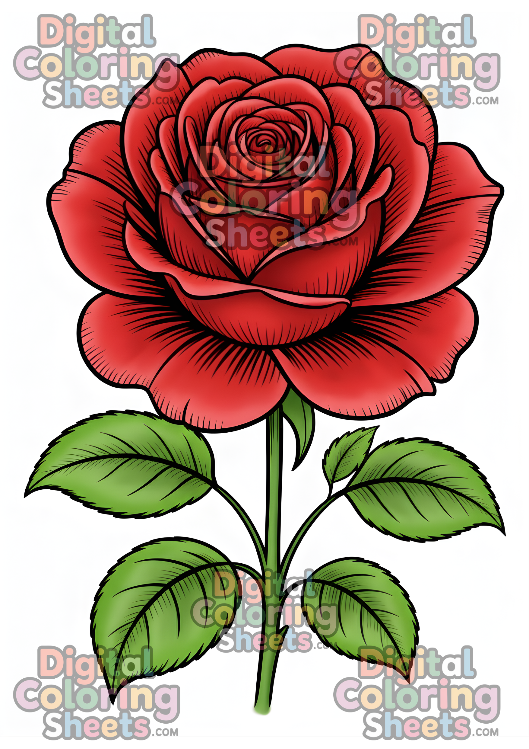 Large Blooming Rose Coloring Page – Relaxing Floral Line Art Printable