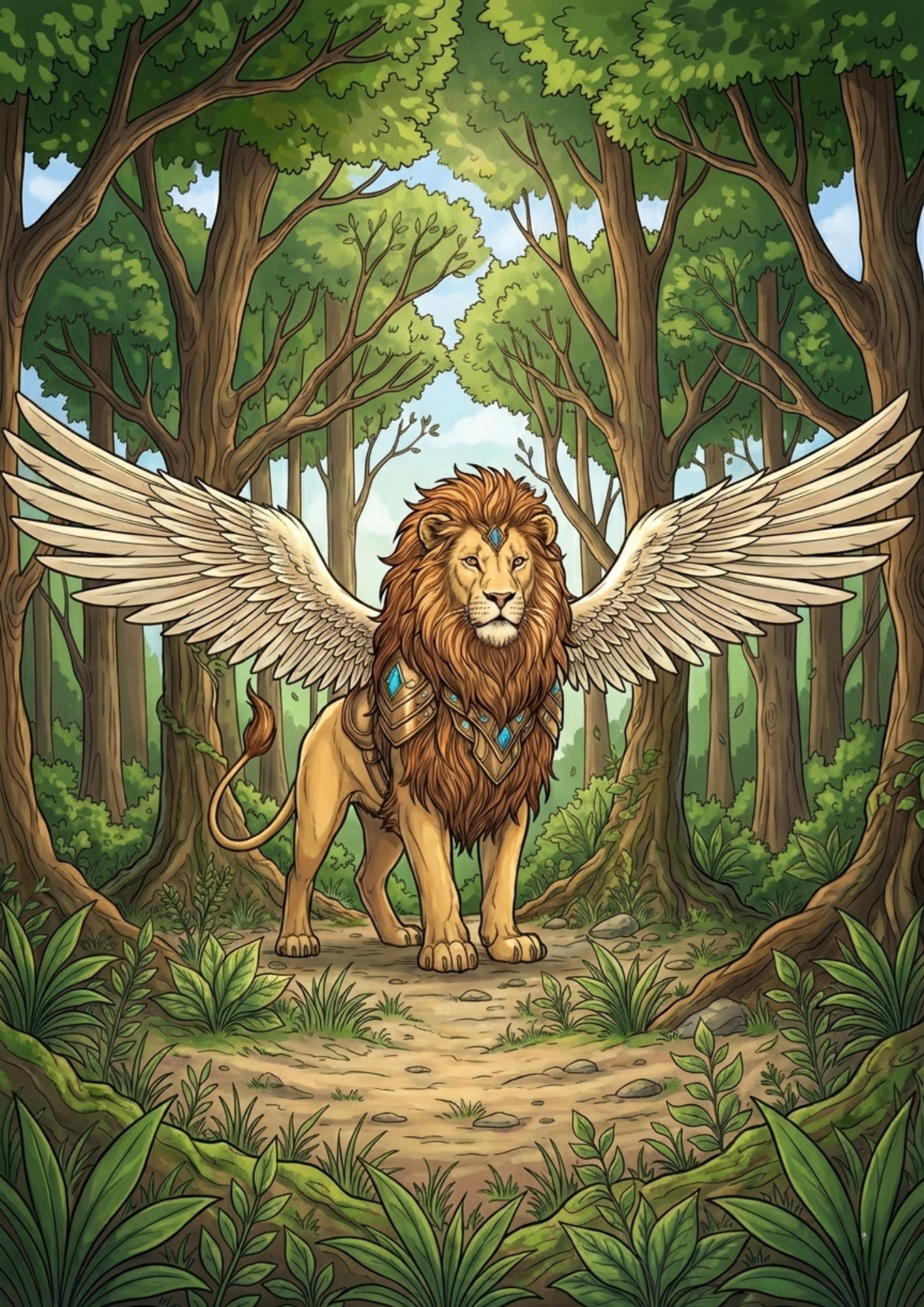 Majestic Winged Lion – Fantasy Printable Coloring Page (Instant Download)