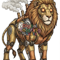 Steampunk Mechanical Lion Coloring Page