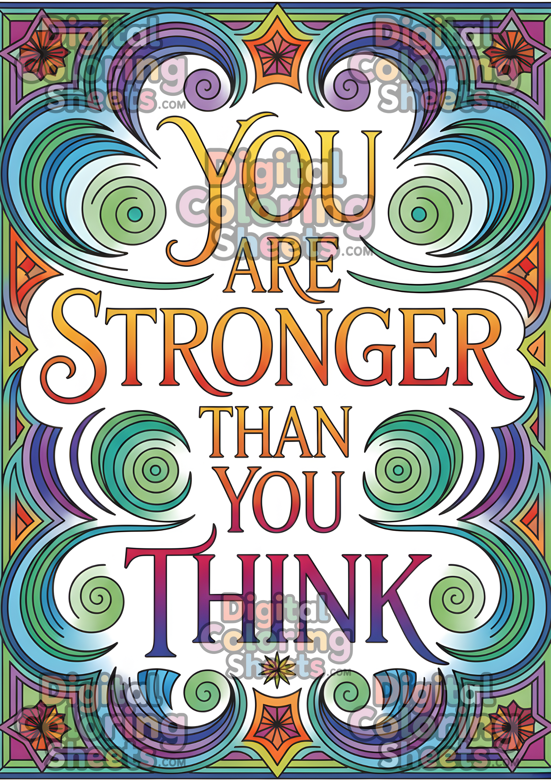 “You Are Stronger Than You Think” Coloring Page – Motivational Adult Line Art
