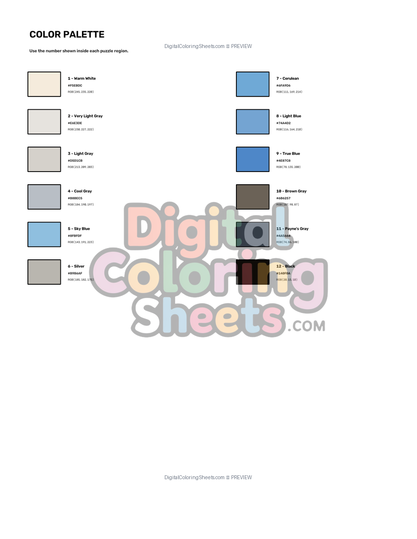Arctic Hare mystery color by number color palette