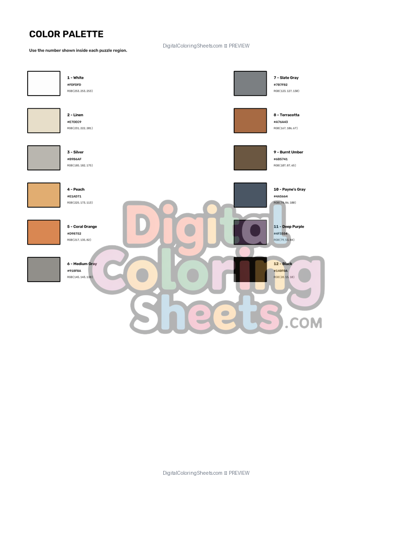 Claude Monet mystery color by number color palette