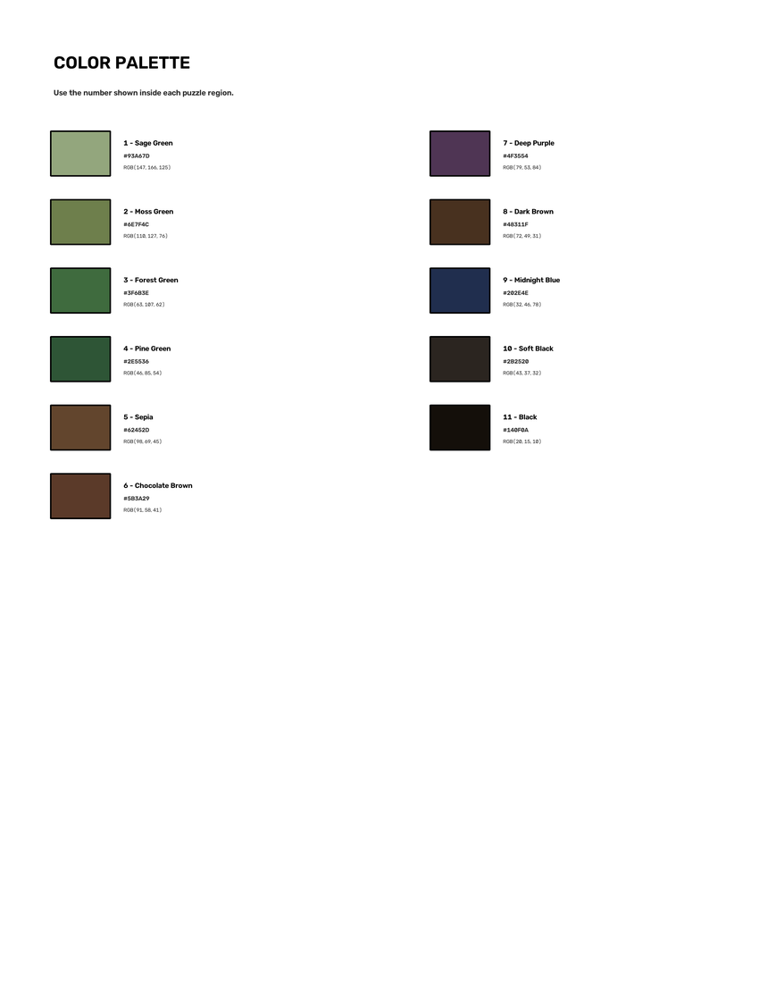 Black Panther mystery color by number color palette