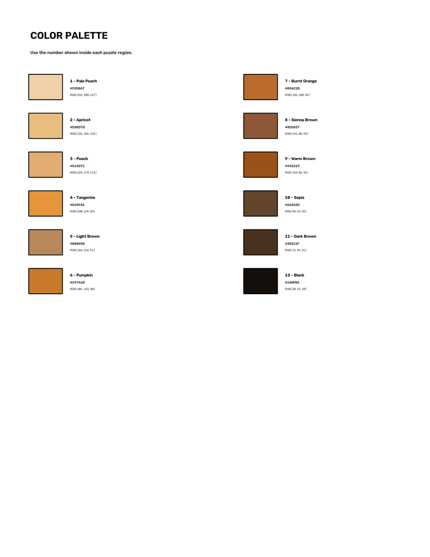 Giraffe mystery color by number color palette