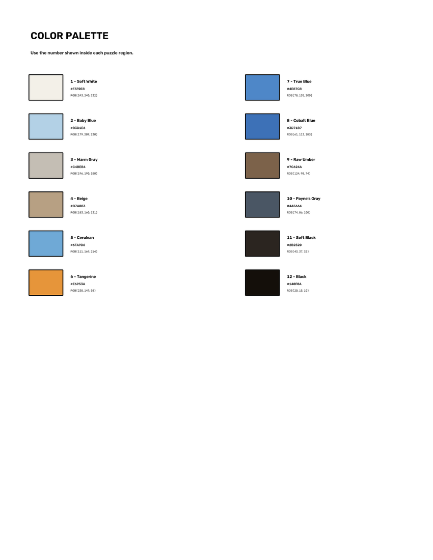 King Penguin mystery color by number color palette