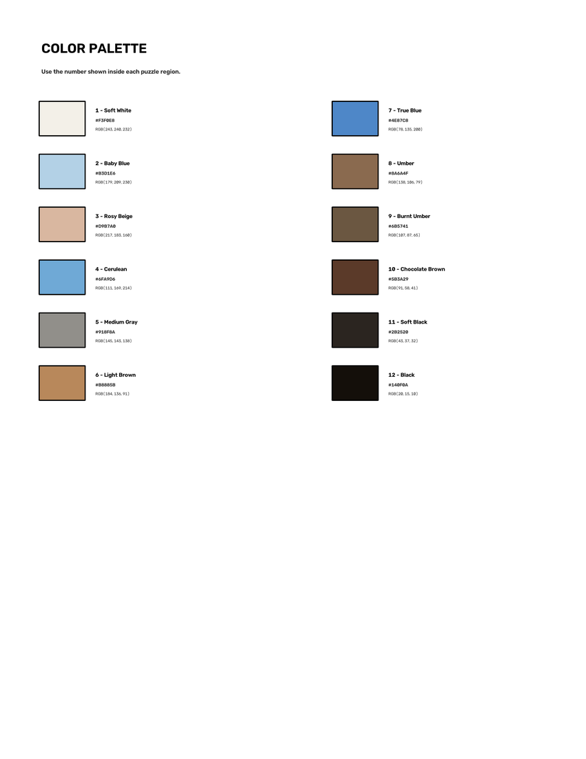 Musk Ox mystery color by number color palette