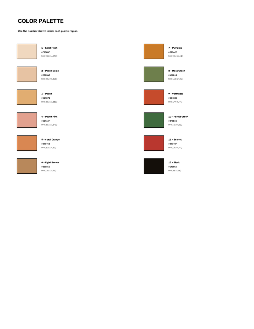 The Orange Rose mystery color by number color palette