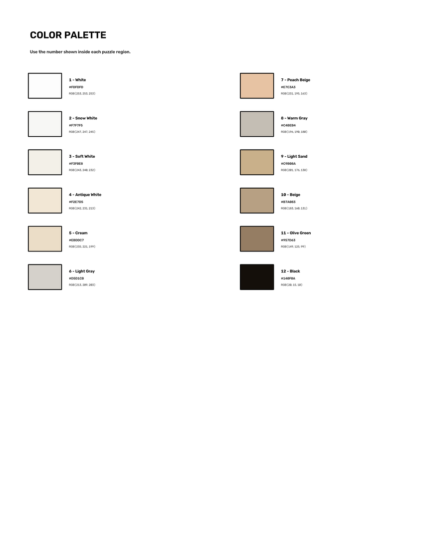 The Polar Bear mystery color by number color palette