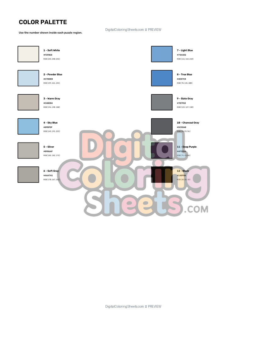 Harp Seal portrait mystery color by number color palette