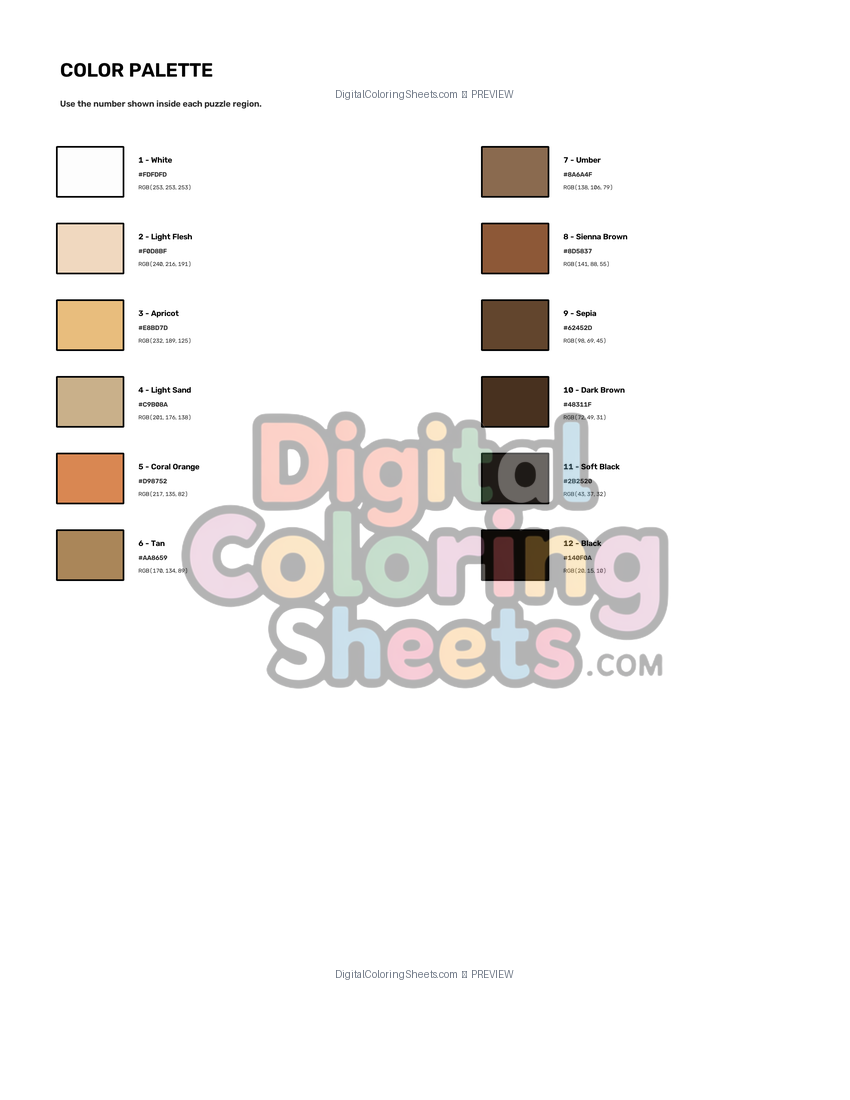 Isaac Newton mystery color by number color palette