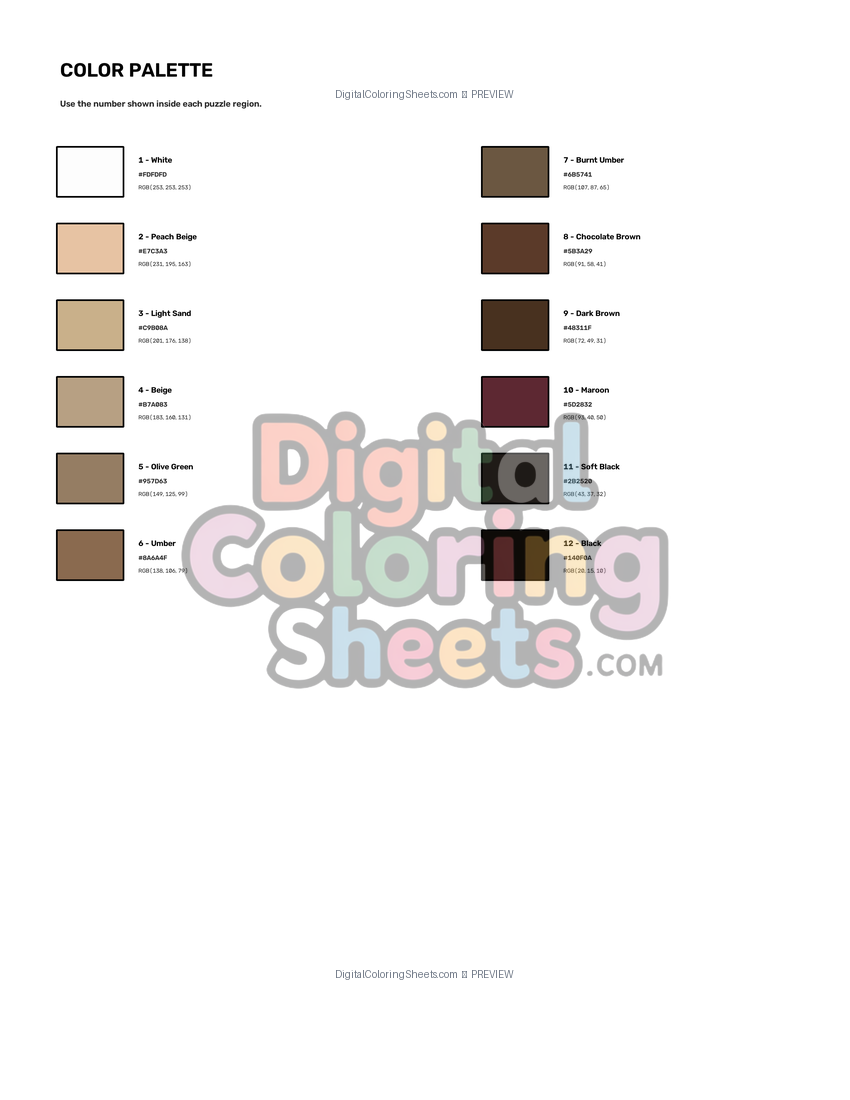 Leonardo da Vinci mystery color by number color palette