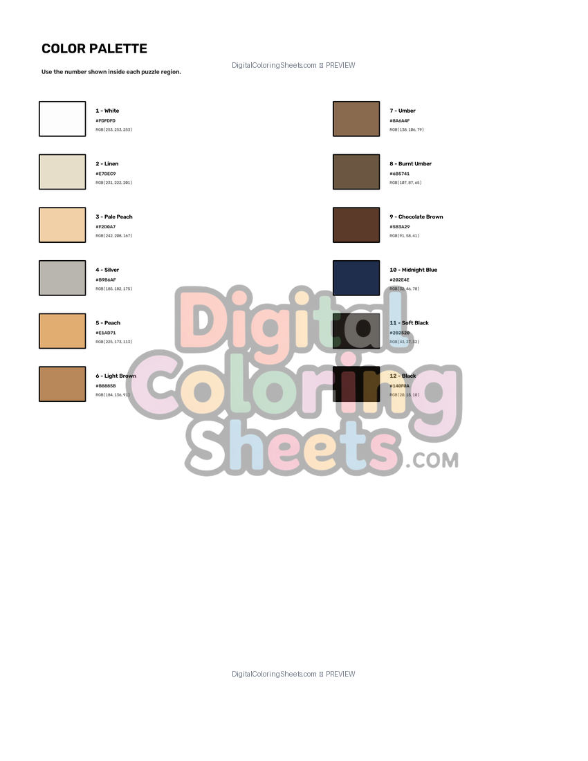 Louis Pasteur mystery color by number color palette