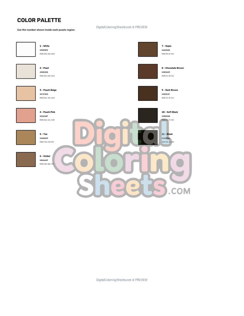 Nikola Tesla mystery color by number color palette