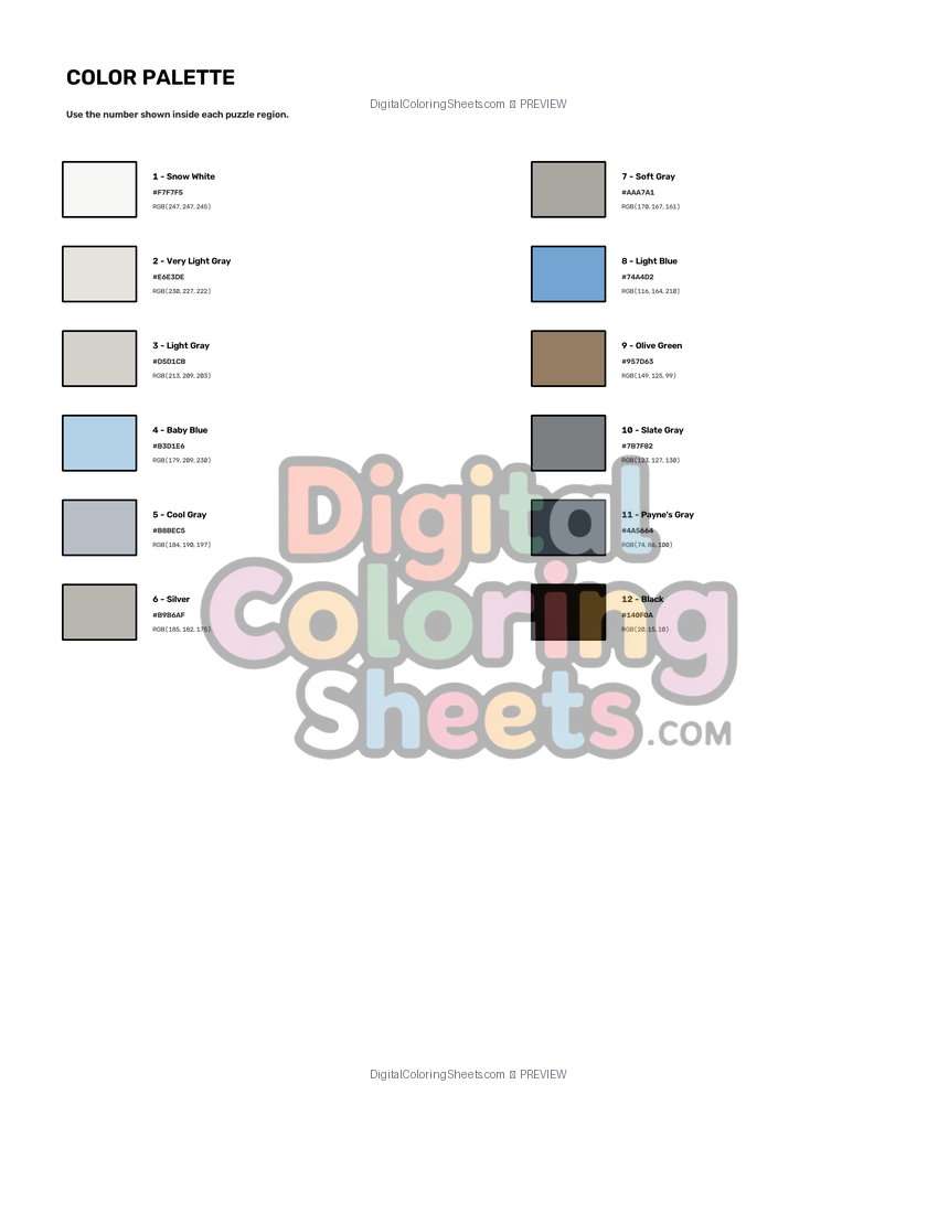 Polar Bear mystery color by number color palette