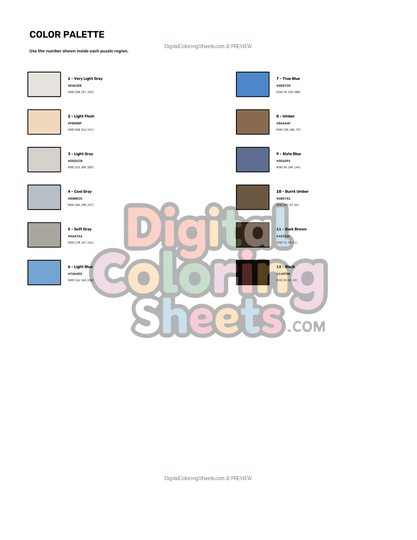 Reindeer mystery color by number color palette