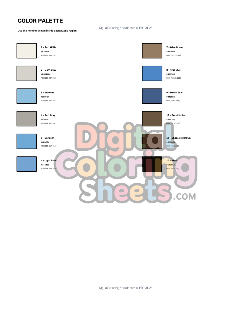 Reindeer Portrait mystery color by number color palette