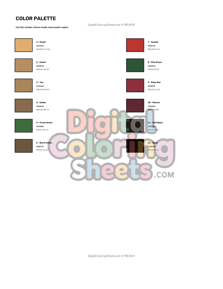 rose mystery color by number color palette
