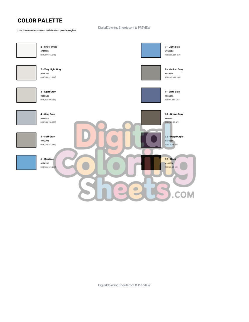 The Arctic White Fox mystery color by number color palette