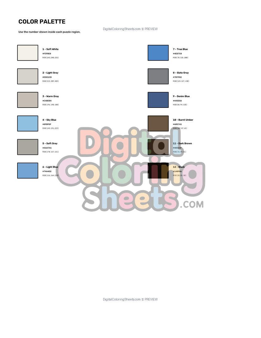 The Arctic Wolf mystery color by number color palette