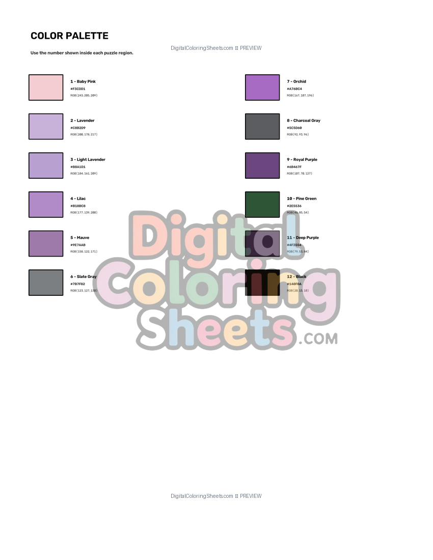 The Purple Rose mystery color by number color palette