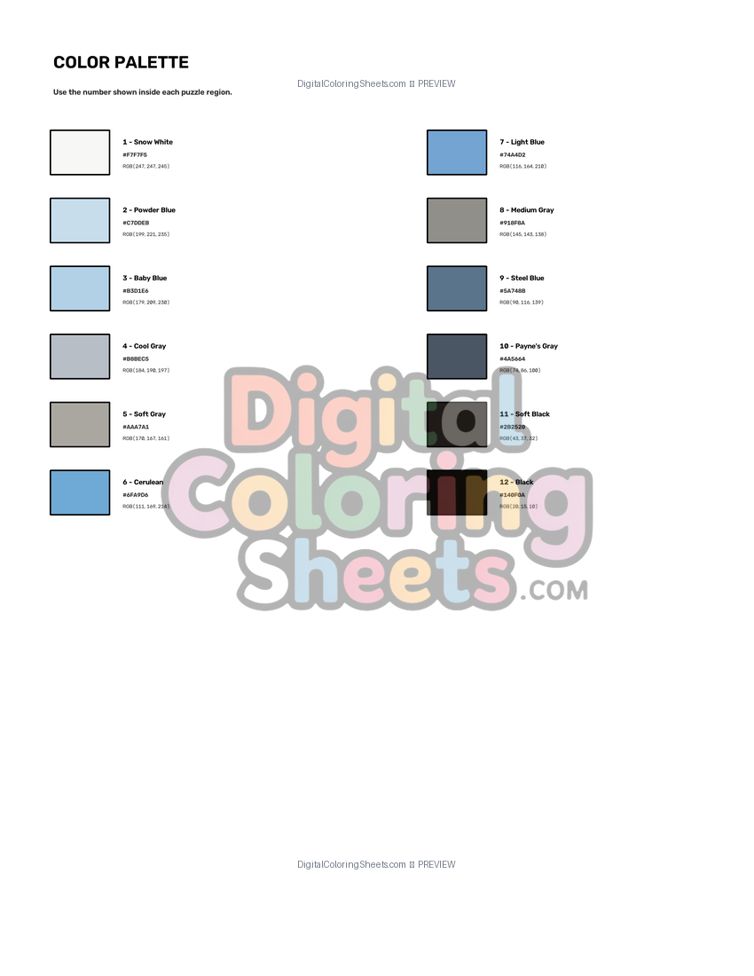 The White Arctic Wolf mystery color by number color palette