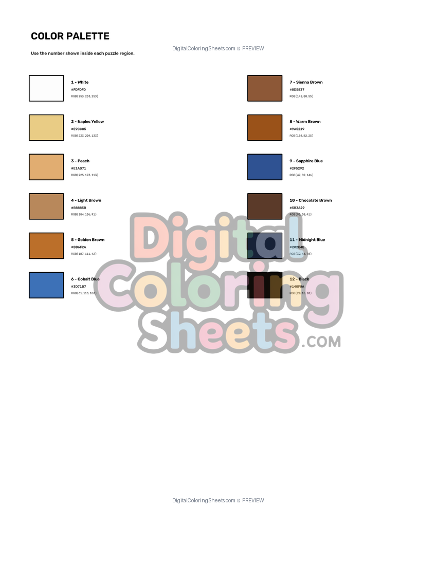 Vincent van Gogh mystery color by number color palette