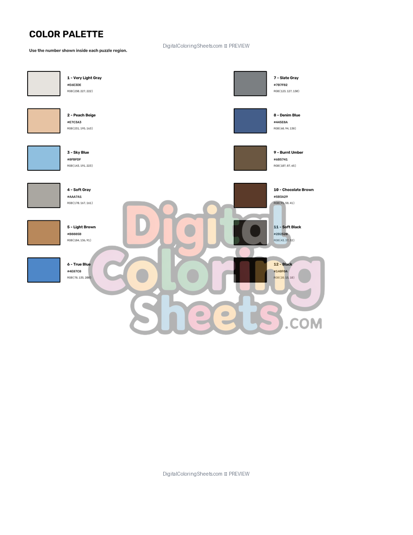 Walrus mystery color by number color palette