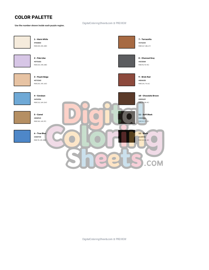 Walrus US  face mystery color by number color palette